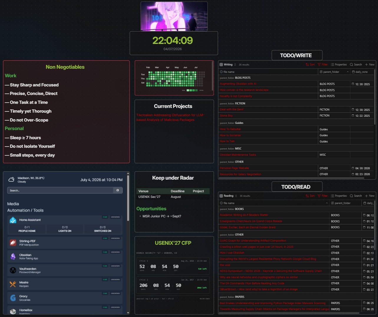 My Obsidian homepage