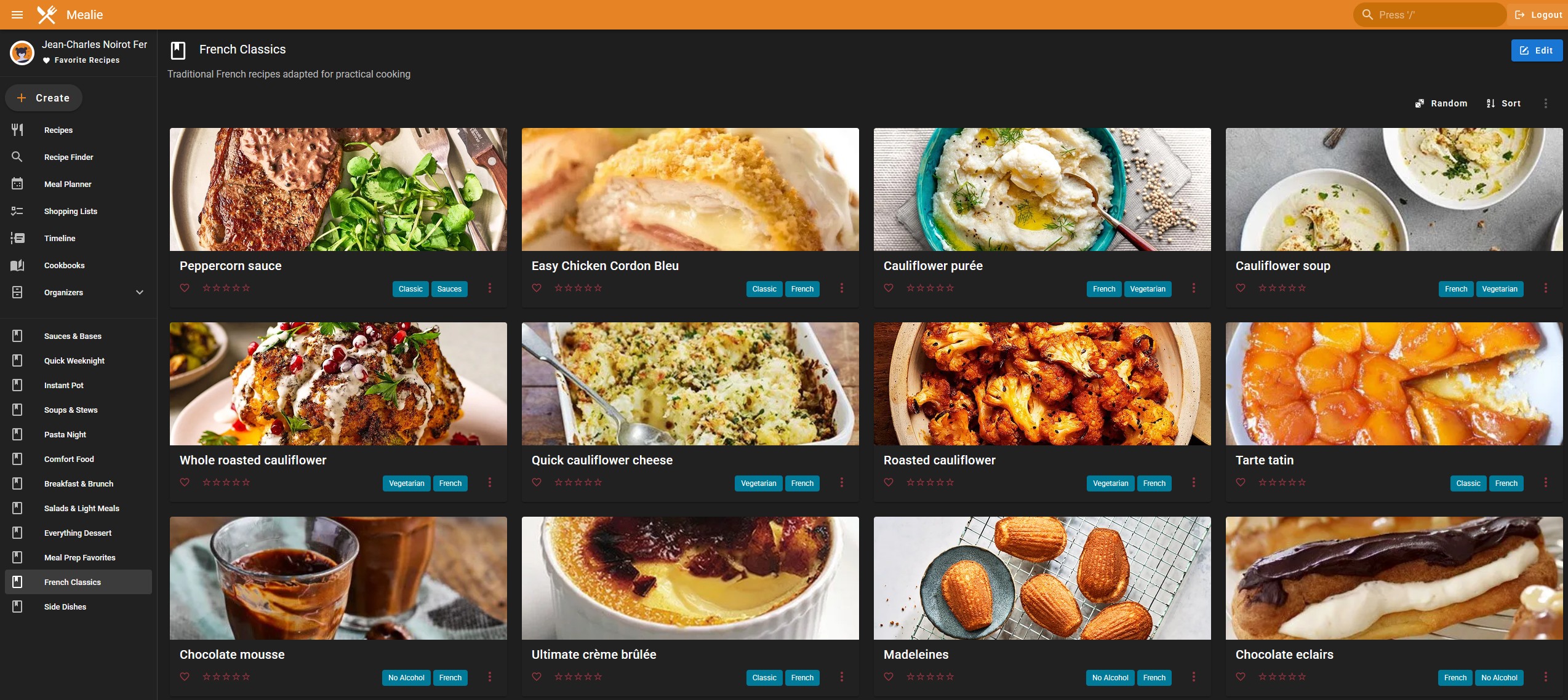 Screenshot of Mealie